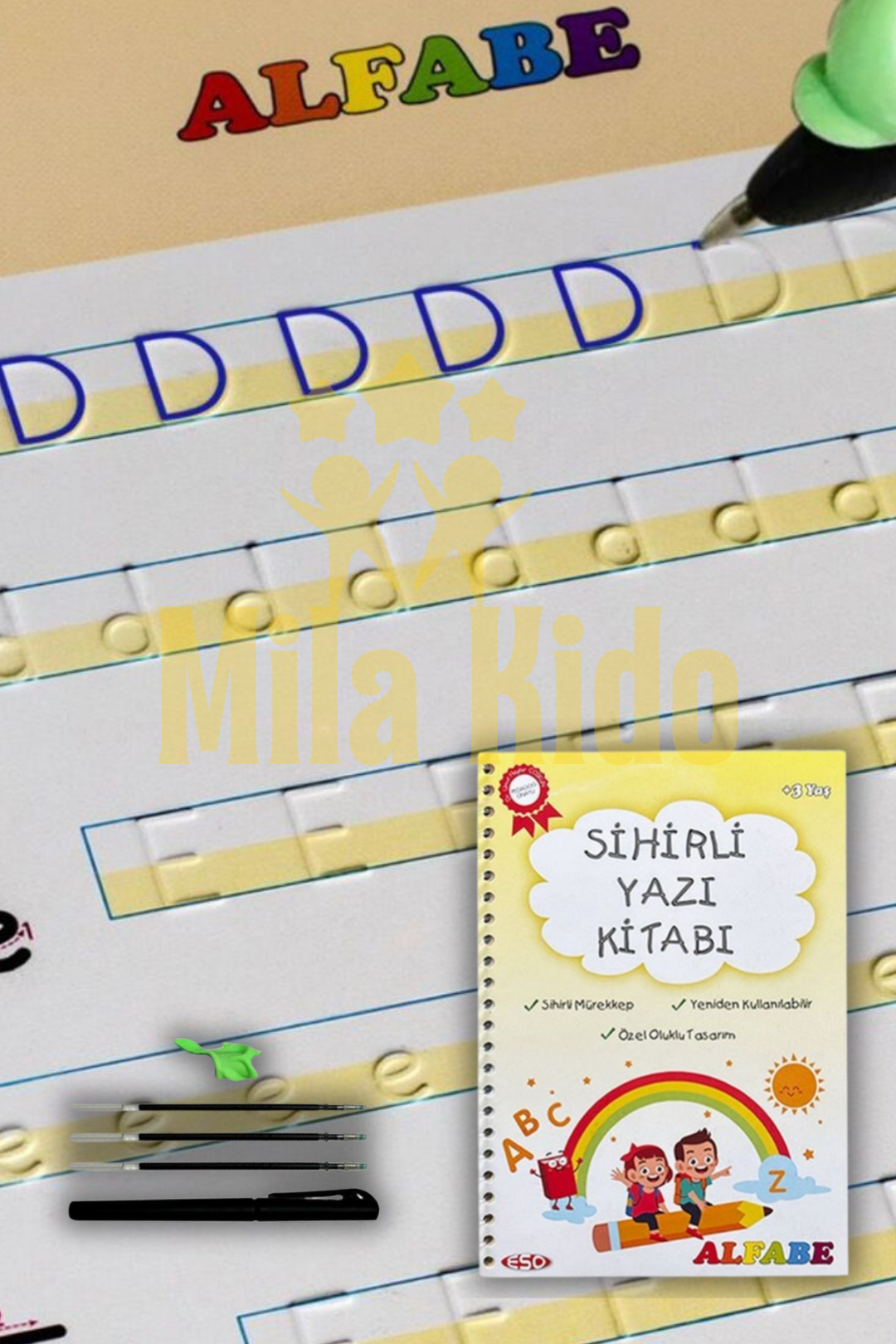 Milakido Oluklu Yazma Eğitici Kitap ve Sihirli Kalem Seti